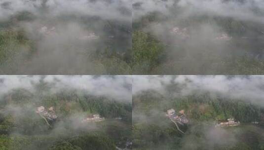 云雾笼罩下的村庄高清在线视频素材下载