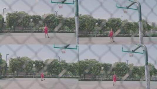 篮球场女孩静止和运球空镜高清在线视频素材下载
