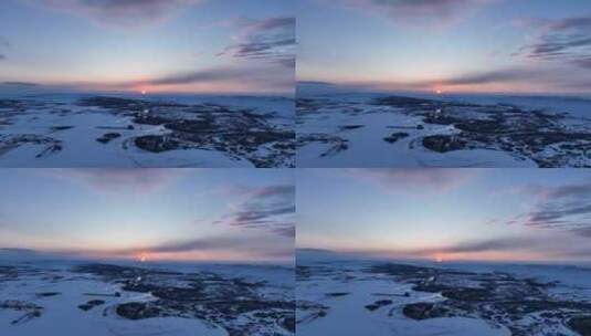 海拉尔河湿地冬天雪景日落晚霞高清在线视频素材下载