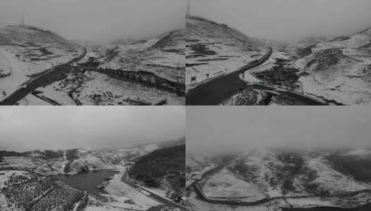 航拍高原雪景水墨画风格意境高清在线视频素材下载