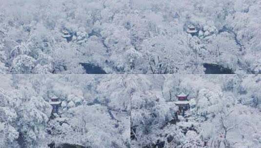 湖南长沙岳麓山爱晚亭雪景航拍高清在线视频素材下载