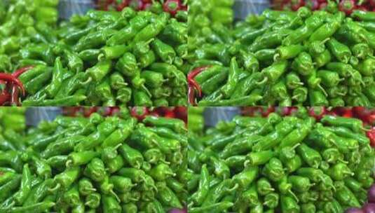 菜市场里颜色鲜艳的青椒高清在线视频素材下载