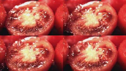 西红柿切开淋水特写升格高清在线视频素材下载