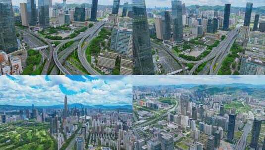 航拍深圳福田区城市立交桥及周边建筑俯瞰高清在线视频素材下载
