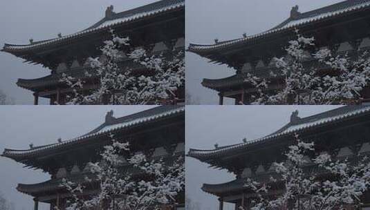 杭州径山寺中式古建筑寺庙雪景高清在线视频素材下载