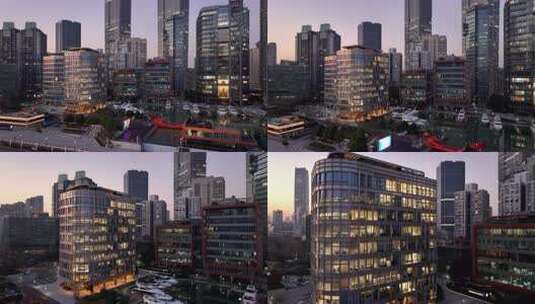 城市商务写字楼与游艇码头景观高清在线视频素材下载