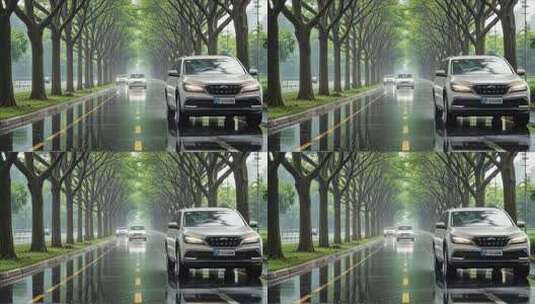 林荫道路上行驶的汽车高清在线视频素材下载