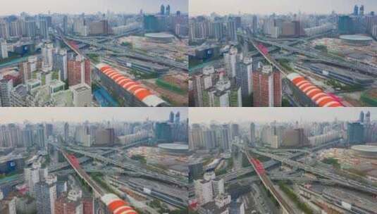 上海徐汇城市航拍漕溪路地铁站高清在线视频素材下载