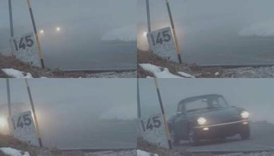 复古的汽车在雾里驾驶高清在线视频素材下载