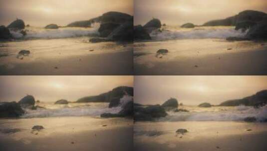 黄昏海浪拍打着海岸高清在线视频素材下载
