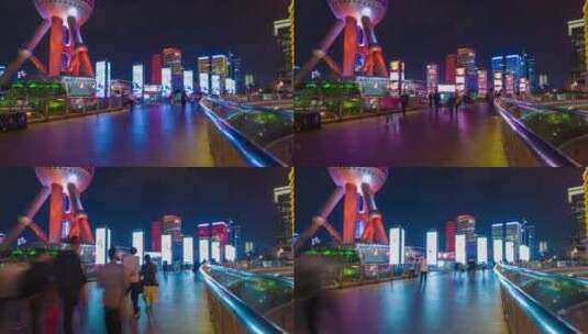 上海陆家嘴天桥4K夜景延时素材2高清在线视频素材下载