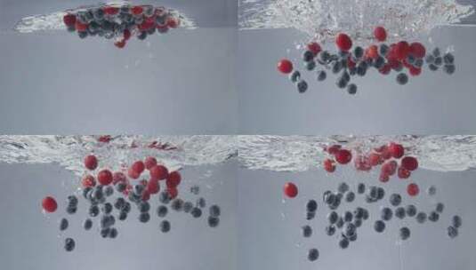 2K高速摄影蓝莓和小番茄落水高清在线视频素材下载