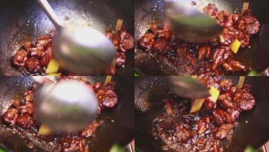 厨师炒制三杯鸡红烧鸡块 (3)高清在线视频素材下载
