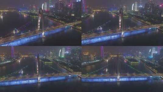 航拍珠江猎德大桥夜景高清在线视频素材下载