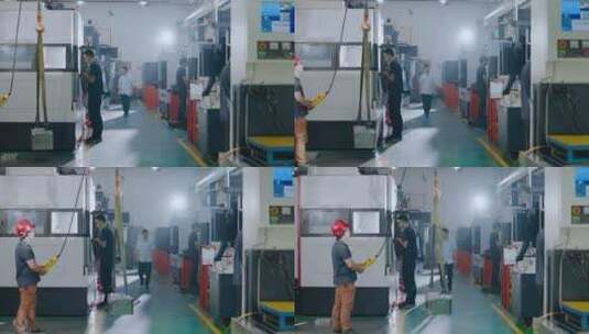 慢镜头模具工厂视频CNC数控机床工人吊装模高清在线视频素材下载