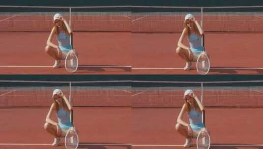 网球女孩在网球场拍照高清在线视频素材下载