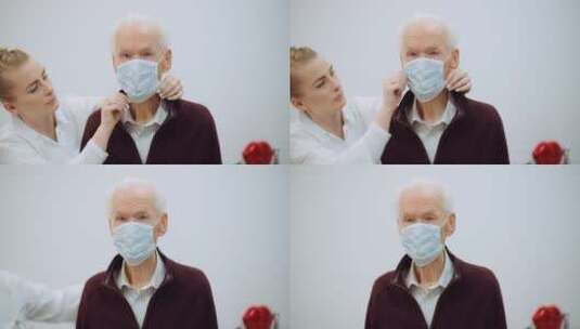 戴口罩对抗冠状病毒的老人高清在线视频素材下载