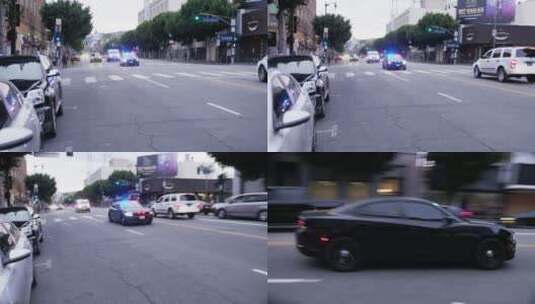 警车在公路上追赶肇事车辆高清在线视频素材下载