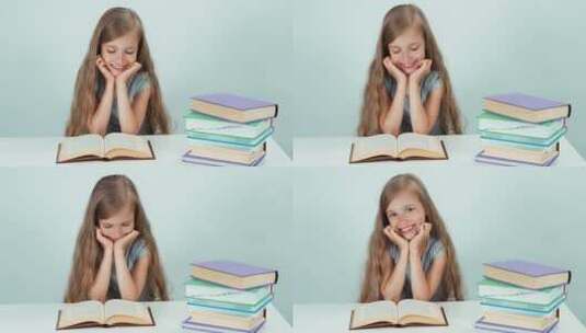 小女孩在书房看书高清在线视频素材下载