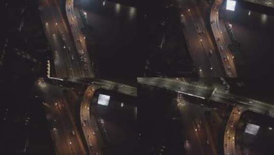 无人机航拍夜间城市道路高清在线视频素材下载