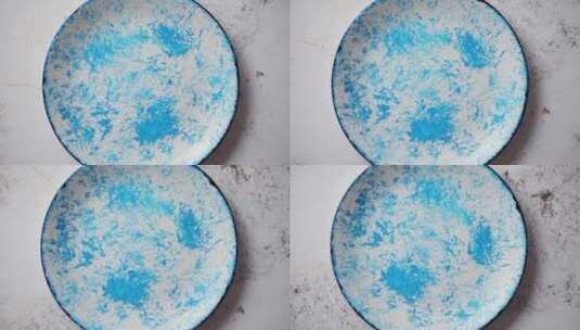 蓝色手绘陶瓷餐盘高清在线视频素材下载