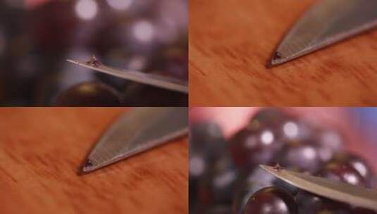 【镜头合集】刀尖刮下葡萄表面蚧壳虫卵高清在线视频素材下载