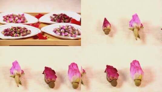 【镜头合集】玫瑰花桃花养生茶原料高清在线视频素材下载