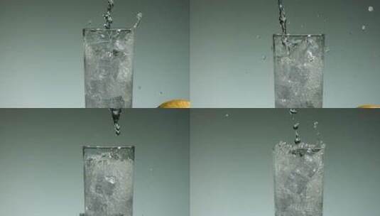 碳酸水落入玻璃杯高清在线视频素材下载