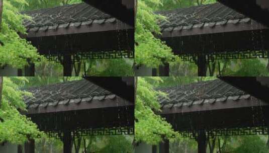 166 杭州 风景 古建筑 下雨天 树叶 屋檐高清在线视频素材下载