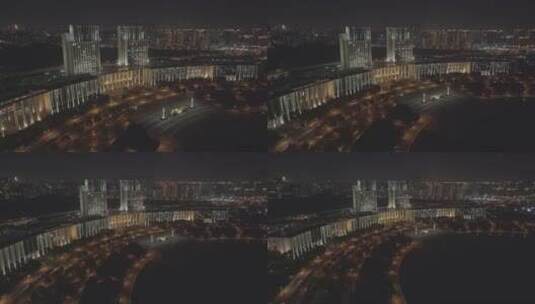 无锡市民中心尚贤河夜景航拍高清在线视频素材下载