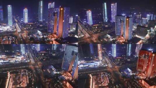 4k航拍广东东莞夜景十字路口素材高清在线视频素材下载