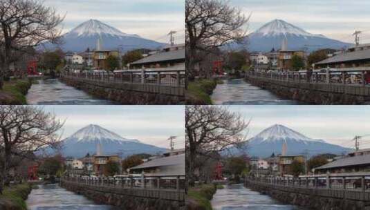 一条街和富士山的时光流逝高清在线视频素材下载