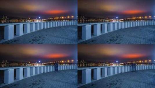 海滨的夜灯高清在线视频素材下载