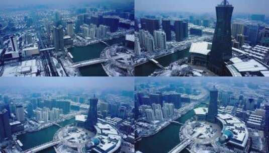 西湖文化广场 雪景 航拍 运河 杭州 完整版高清在线视频素材下载