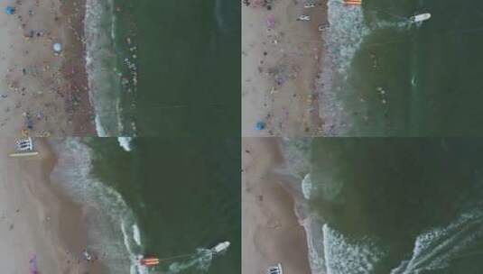 海边游玩的人群与船只高清在线视频素材下载