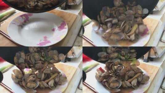 家庭厨房，辣炒花蛤镜头高清在线视频素材下载