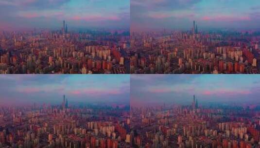 晚霞映衬下的上海高清在线视频素材下载