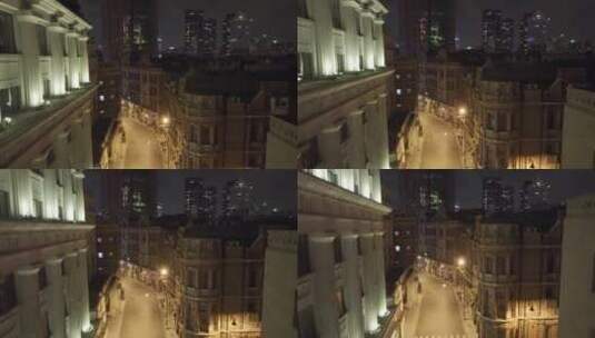 无人城市街道夜景航拍高清在线视频素材下载
