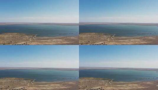 内蒙古阿拉善盟额济纳旗鸟瞰居延海航拍高清在线视频素材下载