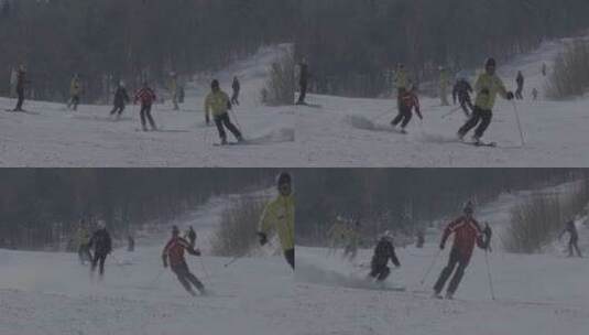 极限滑雪户外滑雪场 多人滑雪高清在线视频素材下载