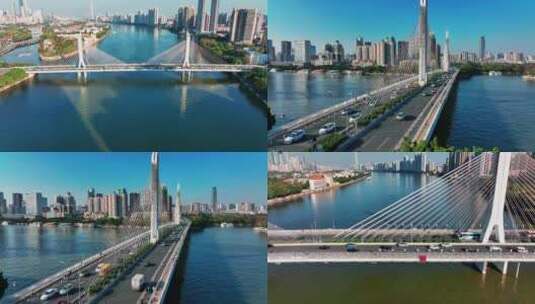 视频合集广州珠江风光海印大桥交通高清在线视频素材下载