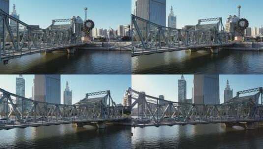 天津解放桥航拍高清在线视频素材下载