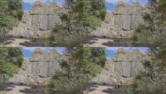 溪流上方的岩石墙特写镜头高清在线视频素材下载
