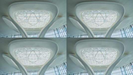 杭州机场T4航站楼莲花钢结构创意空间建筑高清在线视频素材下载