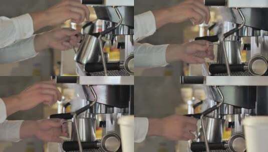 咖啡师在咖啡机上做咖啡高清在线视频素材下载