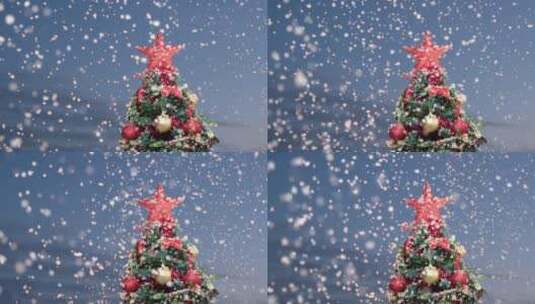 飘落的雪花和圣诞树高清在线视频素材下载