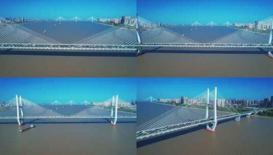 武汉长江二桥车流交通航拍高清在线视频素材下载