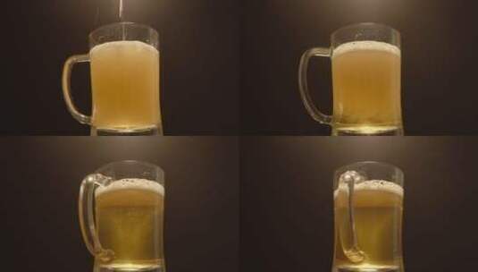 往玻璃酒杯中倒啤酒高清在线视频素材下载