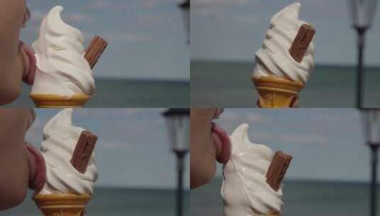 孩子舔香草冰淇淋高清在线视频素材下载