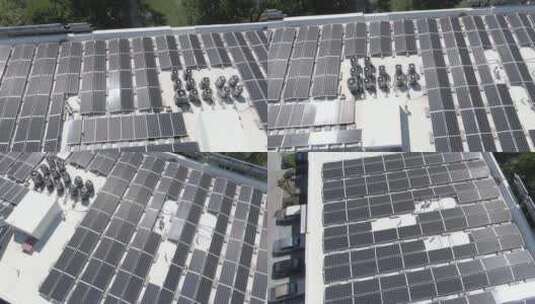 航拍房顶的太阳能发电设备高清在线视频素材下载
